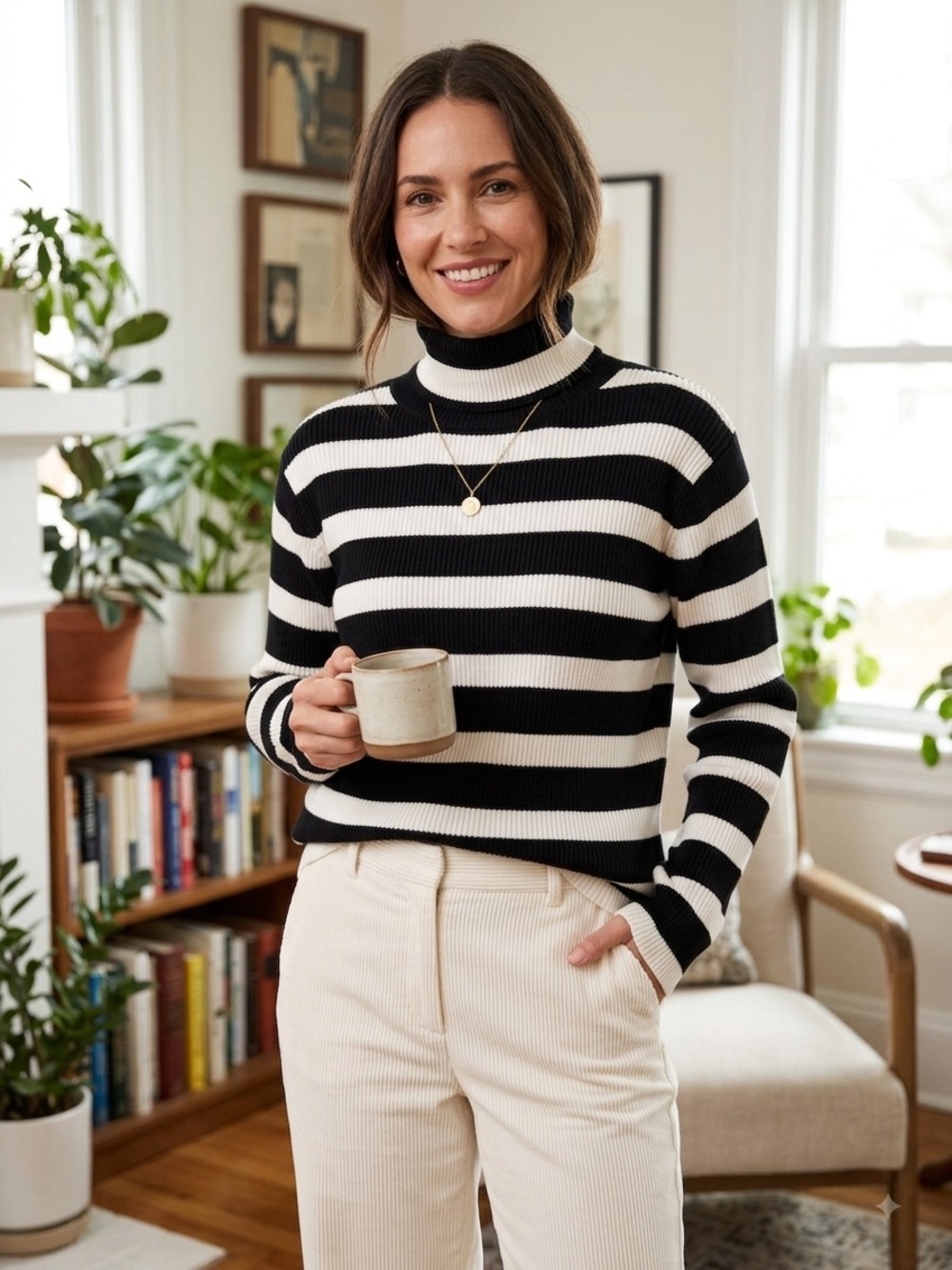 Eloquii Striped Turtleneck Sweater in Black and White 2x cotton 100%